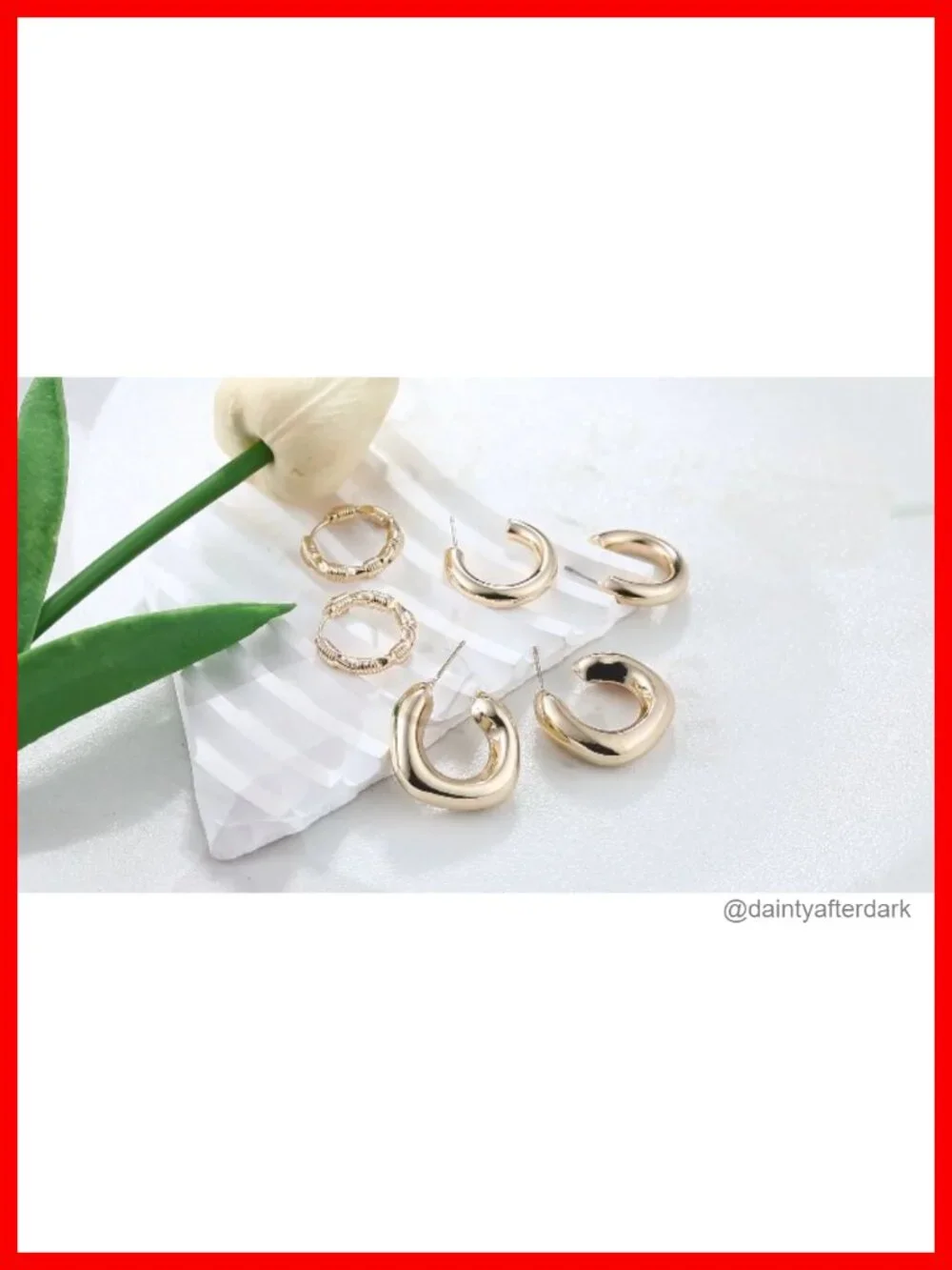6 Pairs Gold Plated Hoop Earrings for Women, Lightweight Chunky Huggie Hoops